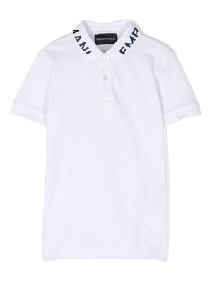 Emporio Armani Kids embroidered-logo cotton polo shirt - White