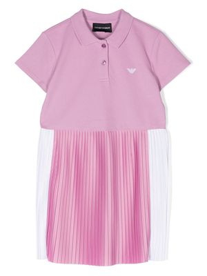 Emporio Armani Kids embroidered-logo pleated-skirt dress - Pink