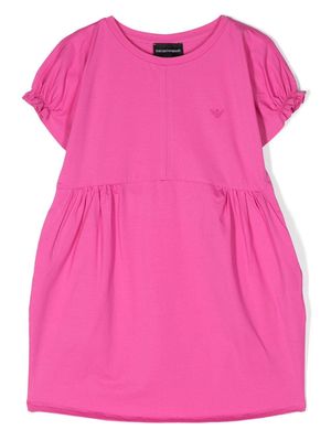 Emporio Armani Kids embroidered-logo ruched-detail dress - Pink