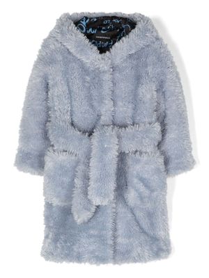 Emporio Armani Kids faux-fur belted trench coat - Blue