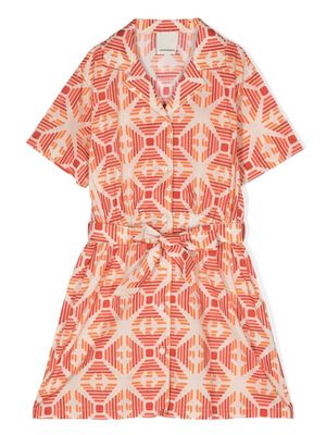 Emporio Armani Kids geometric-print tie-waist dress - Orange