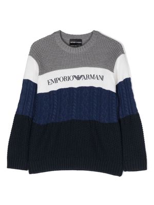 Emporio Armani Kids intarsia knit-logo striped jumper - Grey