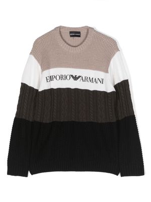 Emporio Armani Kids intarsia knit logo striped jumper - Neutrals
