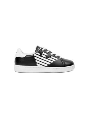 Emporio Armani Kids leather logo-appliqué sneakers - Black