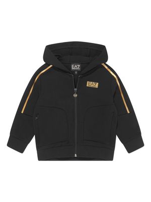 Emporio Armani Kids logo-appliqué zip-up hoodie - Black