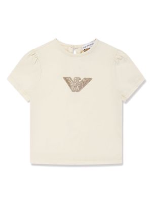 Emporio Armani Kids logo-appliquéd cotton top - Neutrals