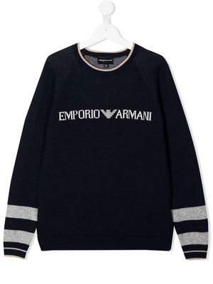 Emporio Armani Kids logo crew-neck jumper - Blue