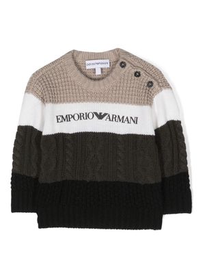 Emporio Armani Kids logo-embossed knitted jumper - Neutrals