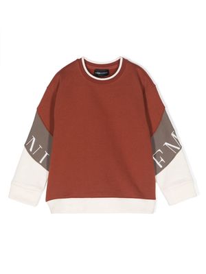 Emporio Armani Kids logo-embroidered colour-block sweatshirt - Brown