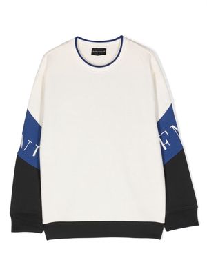 Emporio Armani Kids logo-embroidered colour-block sweatshirt - White