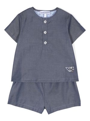 Emporio Armani Kids logo-embroidered cotton shorts set - Blue