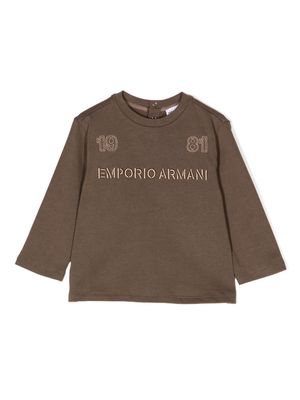 Emporio Armani Kids logo-embroidered cotton sweatshirt - Brown