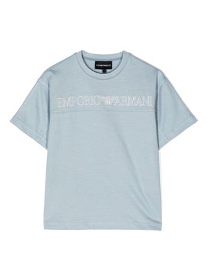 Emporio Armani Kids logo-embroidered cotton T-shirt - Blue