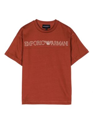 Emporio Armani Kids logo-embroidered cotton T-shirt - Brown
