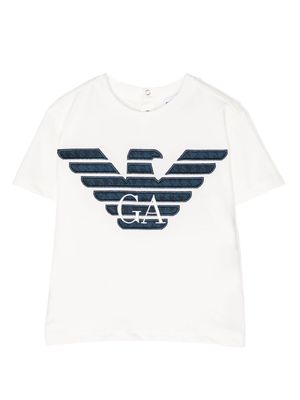 Emporio Armani Kids logo embroidered cotton T-shirt - White