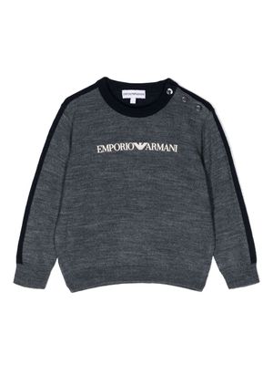 Emporio Armani Kids logo-embroidered crew-neck jumper - Blue
