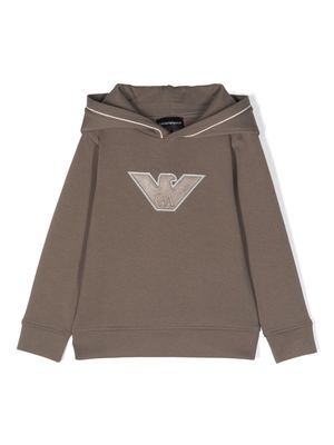 Emporio Armani Kids logo-embroidered jersey hoodie - Brown