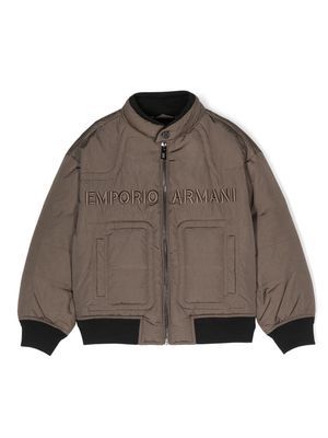 Emporio Armani Kids logo-embroidered padded jacket - Brown
