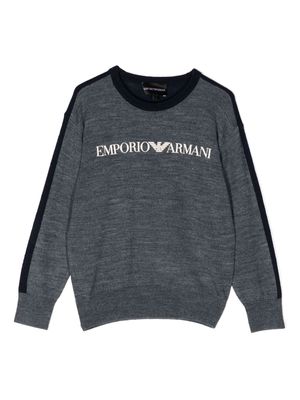 Emporio Armani Kids logo-embroidered round-neck jumper - Blue