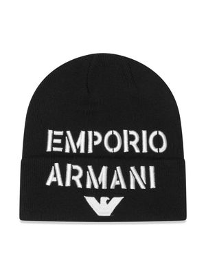 Emporio Armani Kids logo-embroidered turn up-brim beanie - Black