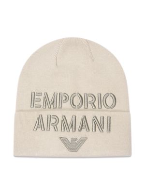 Emporio Armani Kids logo-embroidered turn up-brim beanie - Neutrals