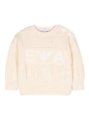 Emporio Armani Kids logo-intarsia cotton jumper - Neutrals