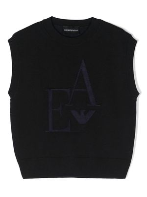 Emporio Armani Kids logo-intarsia crew-neck vest - Blue