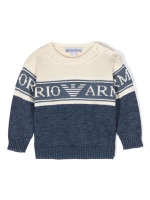 Emporio Armani Kids logo intarsia-knit cotton jumper - Blue