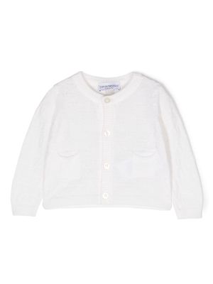 Emporio Armani Kids logo-intarsia virgin wool cardigan - White