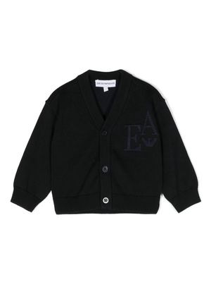 Emporio Armani Kids logo-jacquard button-up cardigan - Blue