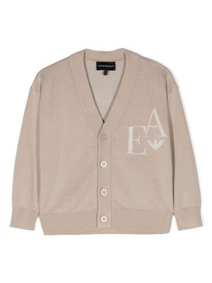 Emporio Armani Kids logo-jacquard button-up cardigan - Neutrals