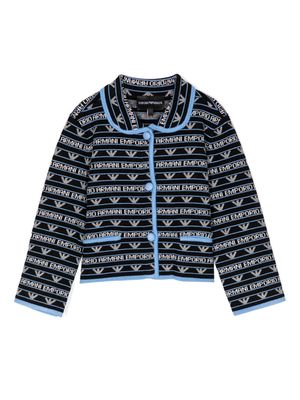 Emporio Armani Kids logo-jacquard knitted jacket - Blue