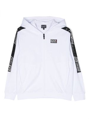 Emporio Armani Kids logo-patch cotton hooded jacket - White