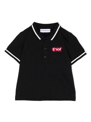 Emporio Armani Kids logo-patch cotton polo shirt - Black