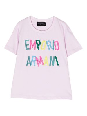 Emporio Armani Kids logo-patch cotton T-Shirt - Pink