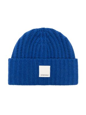 Emporio Armani Kids logo-patch knit-hat - Blue