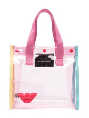 Emporio Armani Kids logo-patch transparent tote bag - Pink