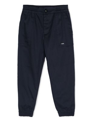 Emporio Armani Kids logo-plaque stretch-cotton tapered trousers - Blue