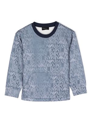 Emporio Armani Kids logo-print cotton-blend sweatshirt - Blue