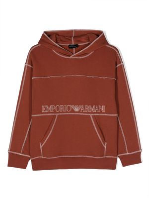 Emporio Armani Kids logo-print cotton hoodie - Brown