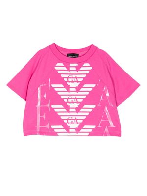 Emporio Armani Kids logo-print cropped T-shirt - Pink