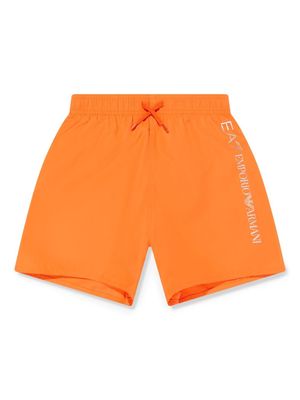 Emporio Armani Kids logo-print drawstring swim shorts - Orange