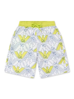 Emporio Armani Kids logo-print drawstring swim shorts - White