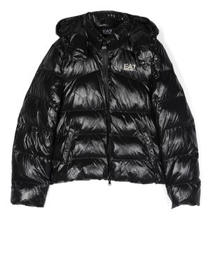 Emporio Armani Kids logo-print hooded padded jacket - Black