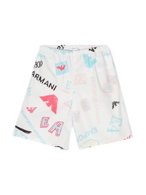 Emporio Armani Kids logo-print poplin shorts - White