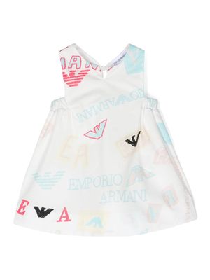 Emporio Armani Kids logo-print V-neck dress - White