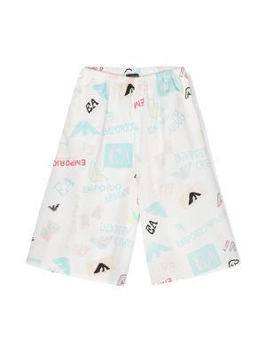 Emporio Armani Kids logo-print wide-leg trousers - White