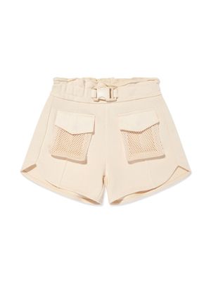 Emporio Armani Kids mesh-panel buckled track shorts - Neutrals