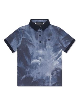 Emporio Armani Kids palm-print cotton polo shirt - Blue