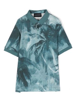 Emporio Armani Kids palm tree-print cotton polo shirt - Green